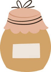 Cute Cartoon Jar with Fabric Lid and Blank Label, Ideal for Honey or Jam, Sweet Food Vector Illustration