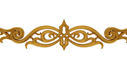 An elegant, symmetrical gold ornament with intricate classical scrollwork, isolated on a white background.