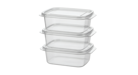 Stacked clear plastic containers on black backdrop showcasing food storage solutions with modern design and organization