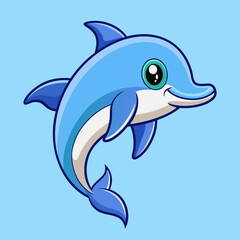 Cute cartoon dolphin illustration with big eyes and a friendly smile