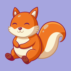 Cute cartoon fox sitting happily with closed eyes