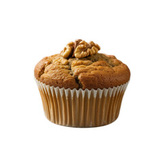 Gluten-free banana muffin with walnuts, crumbly texture, natural look, soft lighting, transparent background