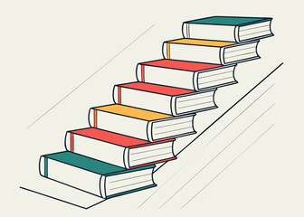 Books stacked like stairs symbolizing knowledge and education