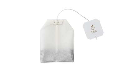 Isolated teabag featuring label against black backdrop, simplicity in everyday beverage enjoyment and relaxation
