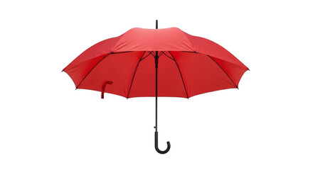 Striking scarlet umbrella elegantly unfolded against black backdrop, creating vibrant contrast emphasizing protection and style.