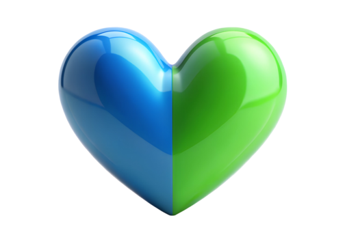 3d love with one side is blue and one is green png image on transparent background