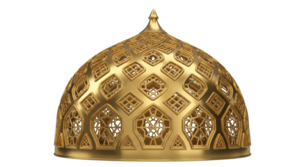 An ornate golden dome with intricate geometric lattice patterns isolated on a white background.