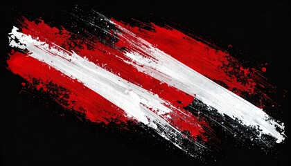 Abstract red and white brush strokes on black background, dynamic and expressive.