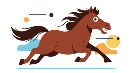 Dynamic brown horse galloping illustration with vibrant abstract elements and playful motion blur effects for energetic marketing campaigns