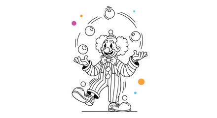 Joyful clown entertainer demonstrates incredible juggling skills under the big top circus tent atmosphere