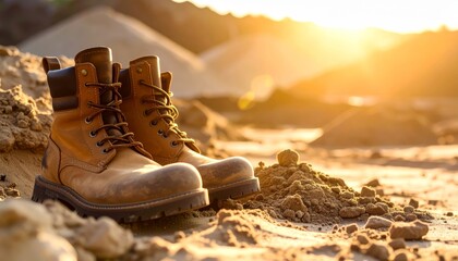 Stylish Brown Boots on Sandy Ground During Sunset Lighting