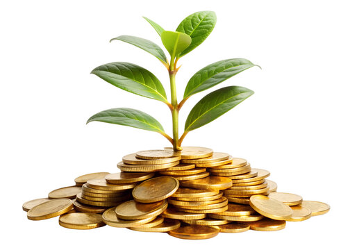 plant with gold coins png image on transparent background