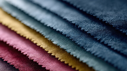 Colorful fabric swatches in various textures and shades