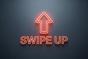Bold neon red 'Swipe Up' text with an upward arrow symbol glowing, perfect for driving engagement and calls to action on digital platforms.