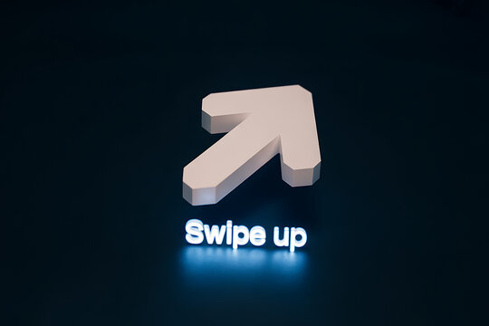 Modern 3D arrow icon with glowing 'Swipe Up' text, perfect for digital marketing campaigns and social media engagement. - Powered by Adobe