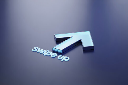 Modern glowing arrow and 'swipe up' text prompt for digital content engagement, social media calls to action, and user interface navigation.