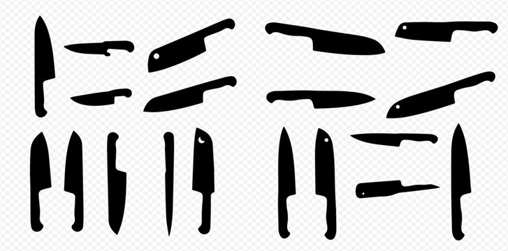 Collection of various kitchen knife silhouettes, showcasing different blade shapes and sizes.