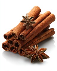 Cinnamon Sticks with Star Anise on White Background