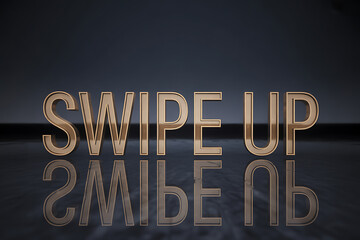 Stunning metallic gold "Swipe Up" text with elegant reflection, perfect for modern digital marketing campaigns and promoting engagement