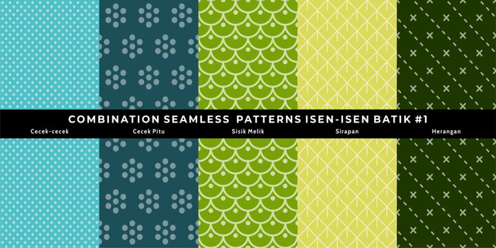 A seamless vector pattern collection inspired by traditional Indonesian isen-isen batik motifs. This set features classic patterns such as Cecek-cecek, Cecek Pitu, Sisik Melik, Sirapan, and Herangan