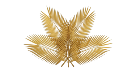 A stylized golden arrangement of palm fronds, intricately arranged against a white background.