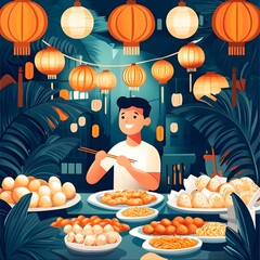 Struggling to Use Chopsticks at a Vibrant Street Food Market