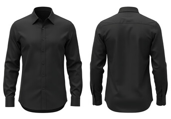 Black longsleeved shirt displayed on white background showcasing front and back views with clean lines and professional appearance.