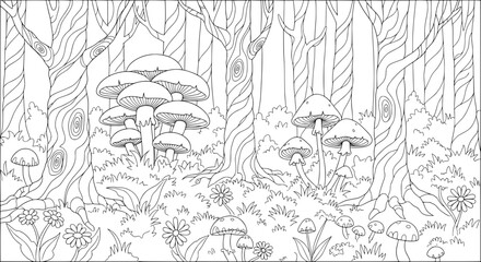 Fototapeta premium Mushrooms and forest plants with transparent background