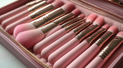 Makeup brushes set in pink case