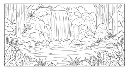 Obraz premium Nature scene with waterfall and plants with transparent background