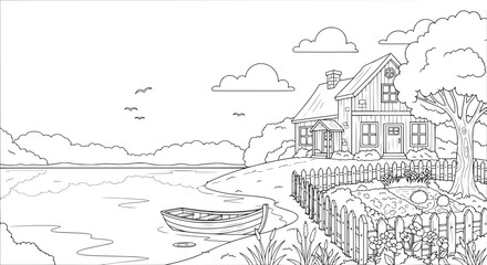 House by river with transparent background