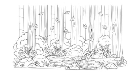 Obraz premium Forest scene with trees shrubs and fallen logs with transparent background