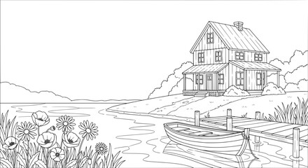 House by the lake with transparent background