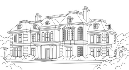 Victorian mansion with transparent background