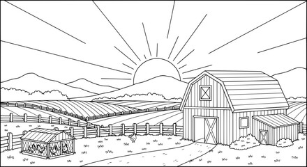 Fototapeta premium Sunrise over farm with transparent background