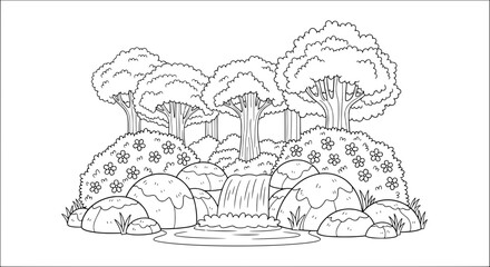 Nature scene of waterfall with transparent background