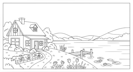 Fototapeta premium House by lake with transparent background
