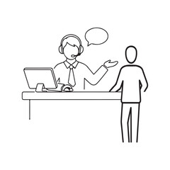 Customer care service ma conversation wit her customer line art vector icon