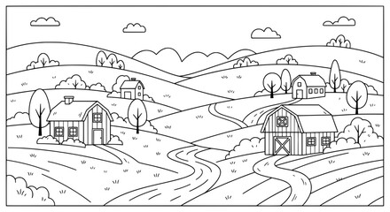 Obraz premium Scenic countryside with houses and trees with transparent background