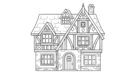 Traditional house with detailed architecture and steep roof