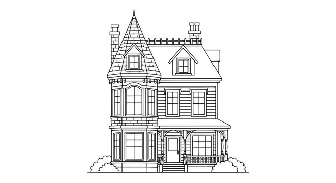 Historic Victorian house with transparent background