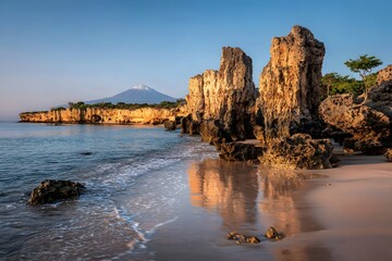 Tranquil Shores and Golden Cliffs at Sunset