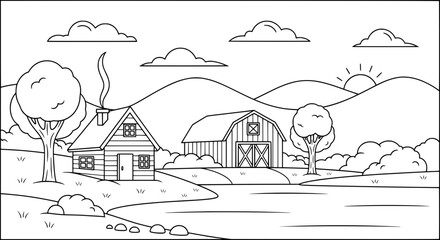 Fototapeta premium Farmhouse and barn with transparent background