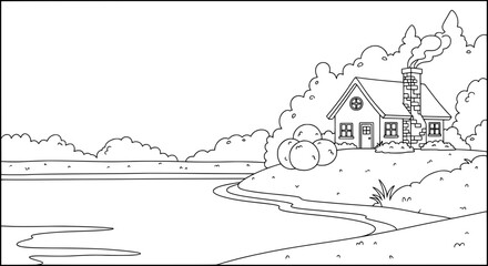 Obraz premium House by water with transparent background