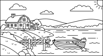 Obraz premium Scenic lakeside house with transparent background