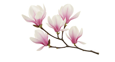 Obraz premium Elegant Branch of Pink and White Magnolia Flowers on a Transparent Background