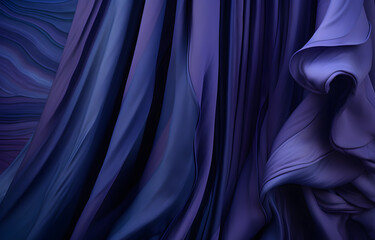 Fototapeta premium Rich deep blue fabric drapes with soft folds and shadows