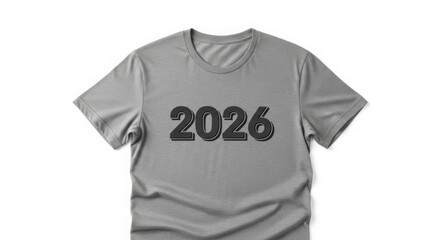 Modern grey t-shirt featuring bold '2026' text, perfect for anticipating future events and trends.