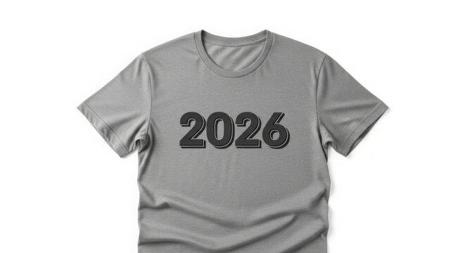 Modern grey t-shirt featuring bold '2026' text, perfect for anticipating future events and trends.