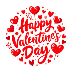 Happy valentines day red hearts typography design